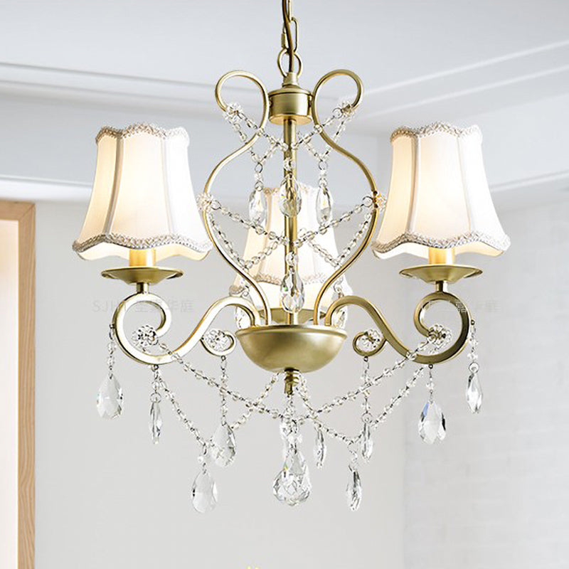 3 hoofden hanger kroonluchter met Empire Shade Crystal Raindrop Retro Dining Room Opgehangen verlichtingsarmatuur in goud