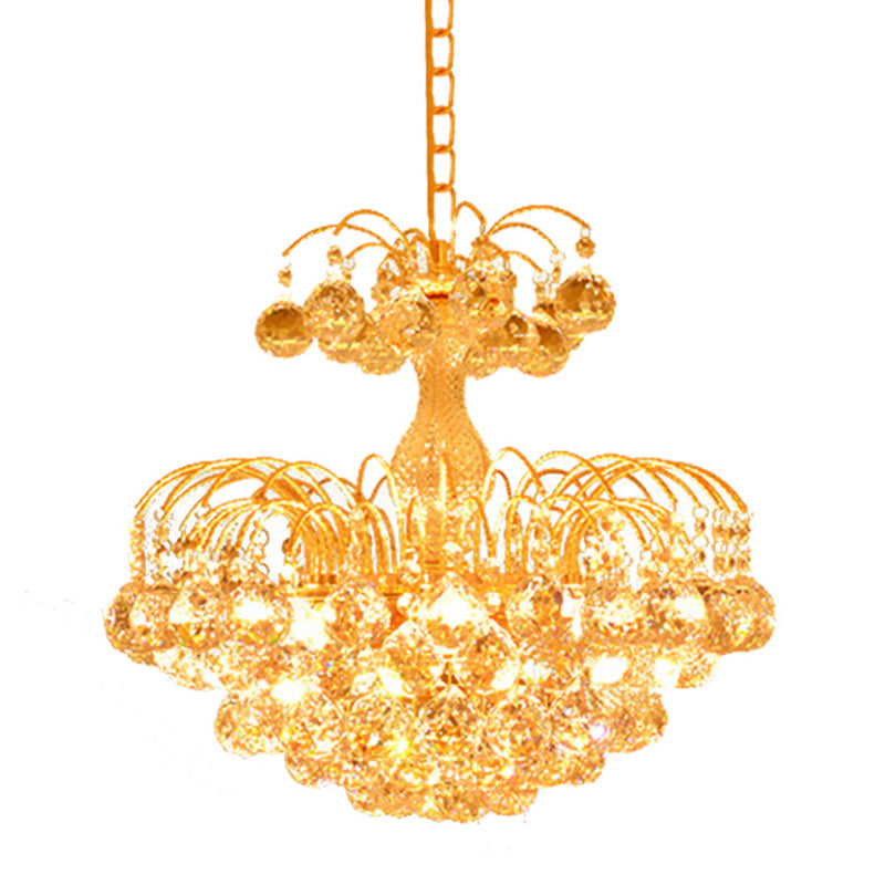 Gold 6 Lights Hanging Chandelier Classic Crystal Prisms Fountain Pendulum Light for Dining Room