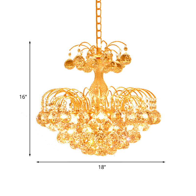 Gold 6 Lights Hanging Chandelier Classic Crystal Prisms Fountain Pendulum Light for Dining Room