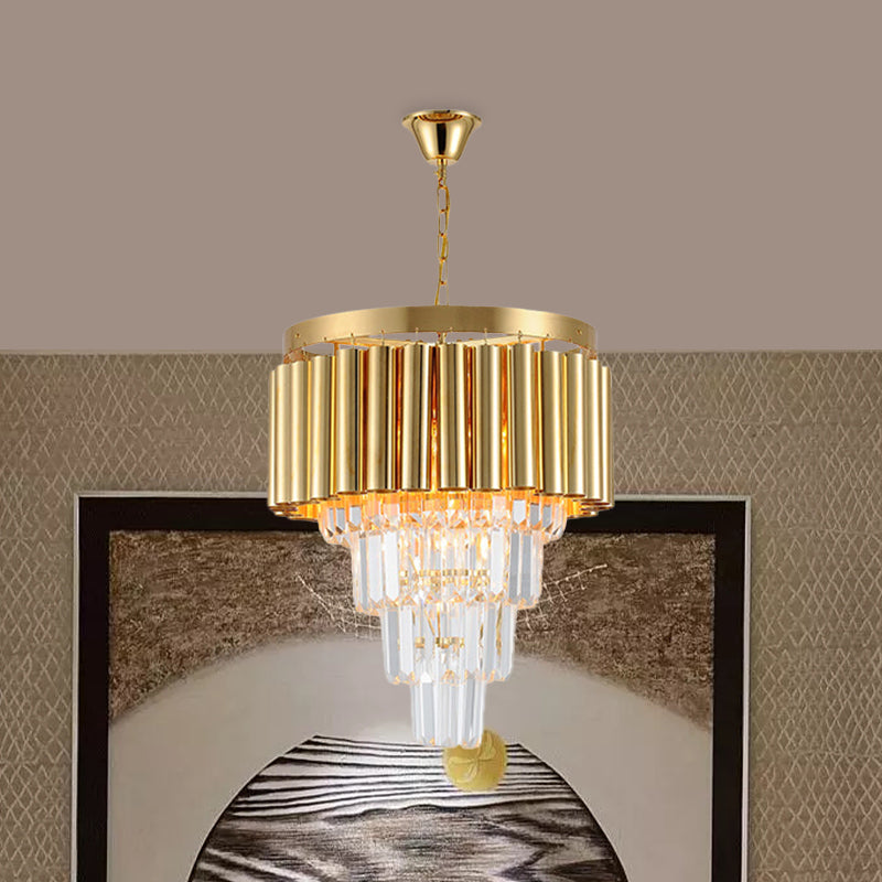 Kristal fluit taps toelopend plafond kroonluchter traditionele 5 bollen eetkamer ophanging licht in goud