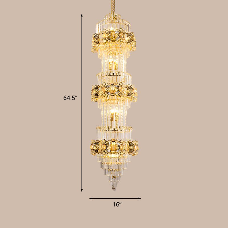 8-Light Fluted Clear Glass Rods Chandelier Retro Layered Guest Room Su