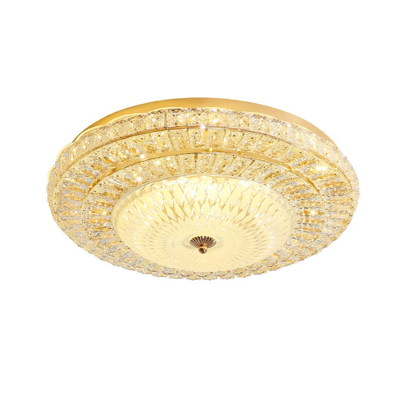 LED Bedroom Flush Mount Lighting Contemporary Gold Ceiling Flush with Round Beveled Crystal Shade