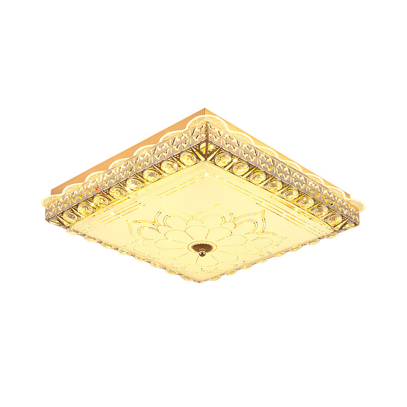 Crystal Block Squared Flush Lighting Modern LED Ceiling Mounted Fixture in Gold for Bedroom