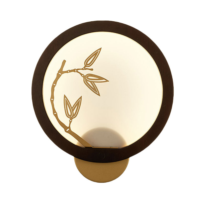 Black/Beige Bamboo Leaf Mural Lamp Chinese Style Wood LED Wall Mount Light Fixture for Bedroom