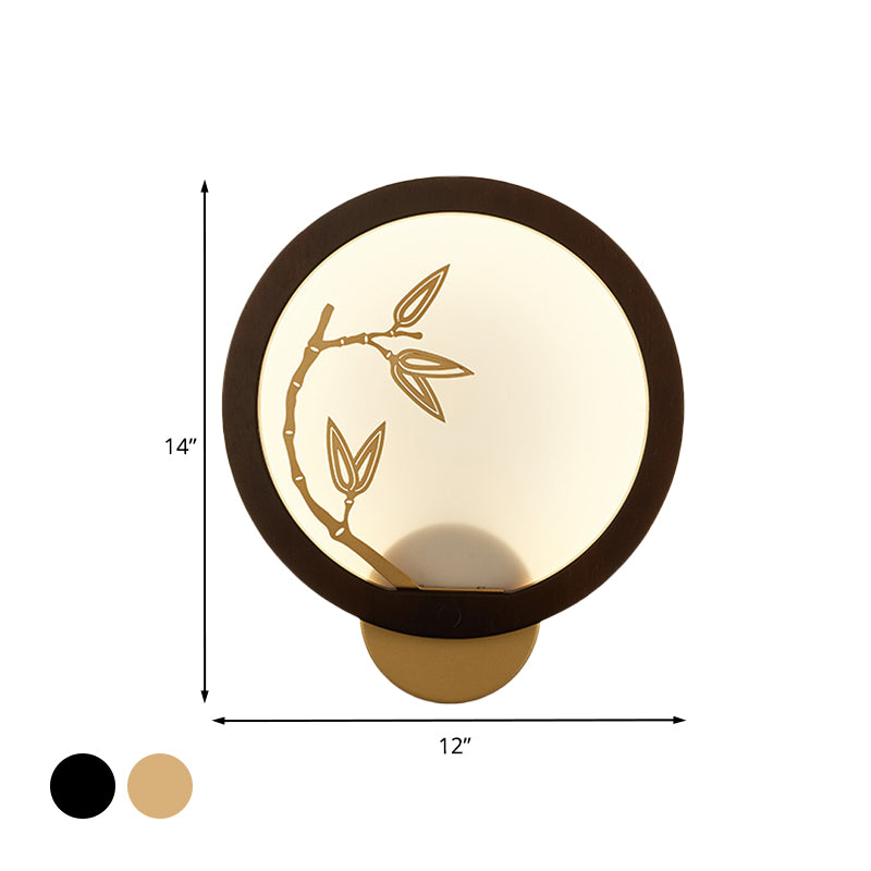 Black/Beige Bamboo Leaf Mural Lamp Chinese Style Wood LED Wall Mount Light Fixture for Bedroom