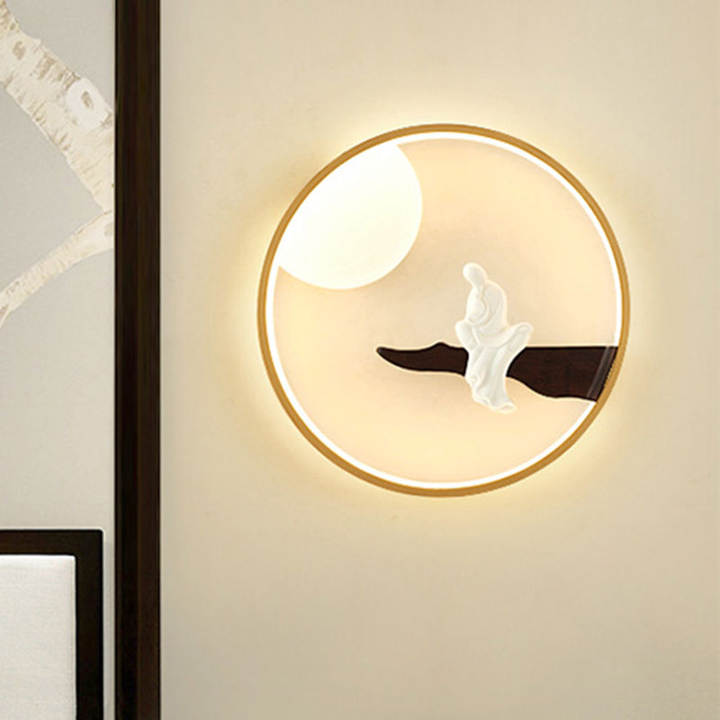 Asia Buddha Holz Wandleuchte LED -WALL MOGTED -LAMPE IN Schwarz/Beige für Bett