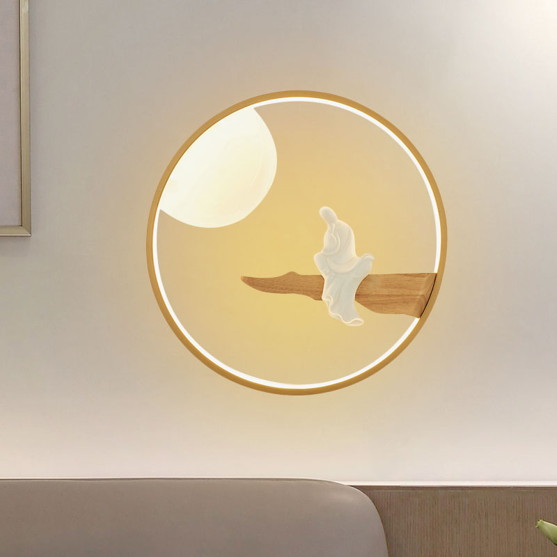 Asia Boeddha houten muurschildering licht armatuur led muur gemonteerde lamp in zwart/beige voor het bedzijde