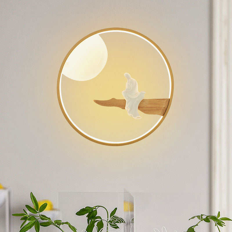 Asia Boeddha houten muurschildering licht armatuur led muur gemonteerde lamp in zwart/beige voor het bedzijde