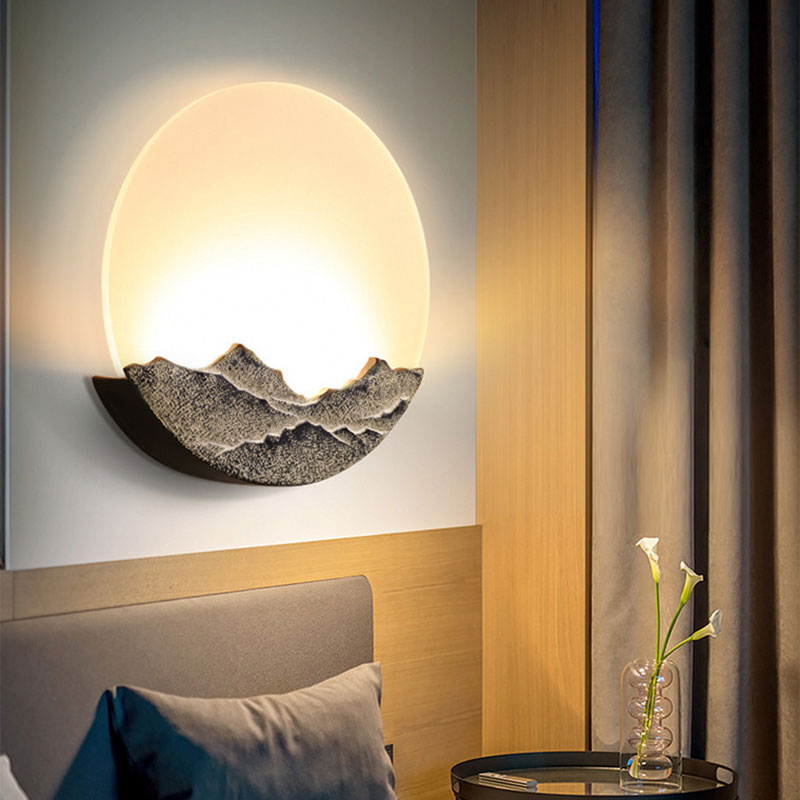 Moon Shaped Acrylic Mural Lighting Nordic Blue/Brown LED Wall Mount Lamp with Mountain Design
