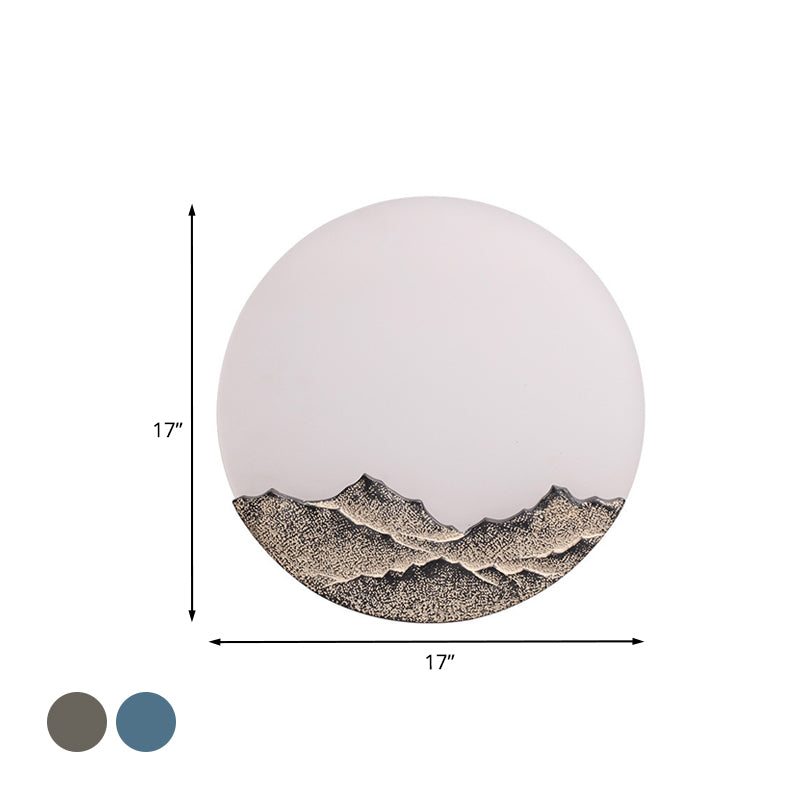 Moon Shaped Acrylic Mural Lighting Nordic Blue/Brown LED Wall Mount Lamp with Mountain Design