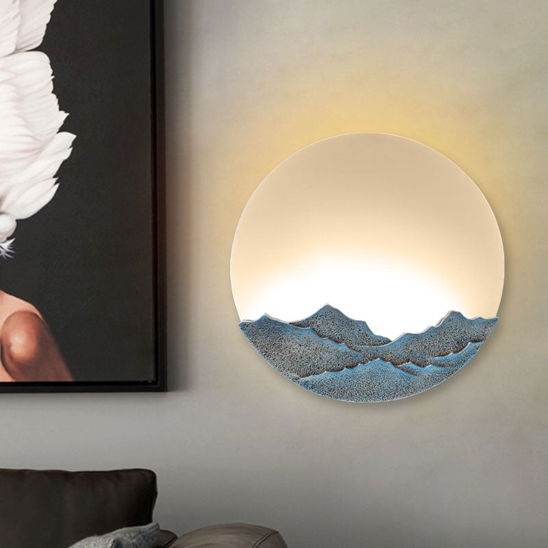 Illuminazione murale acrilica a forma di luna lampada da monte a parete a led blu/marrone con design della montagna