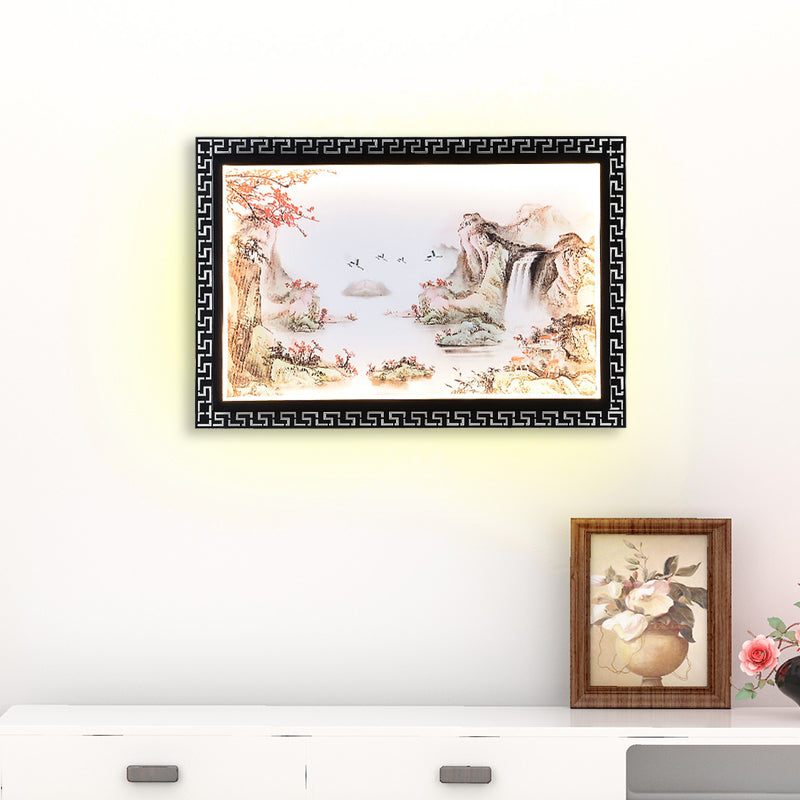Paradise/Misty Mountain Wall Sconce Chinese Fabric LED Black Wall Mural Lighting for Home Decoration