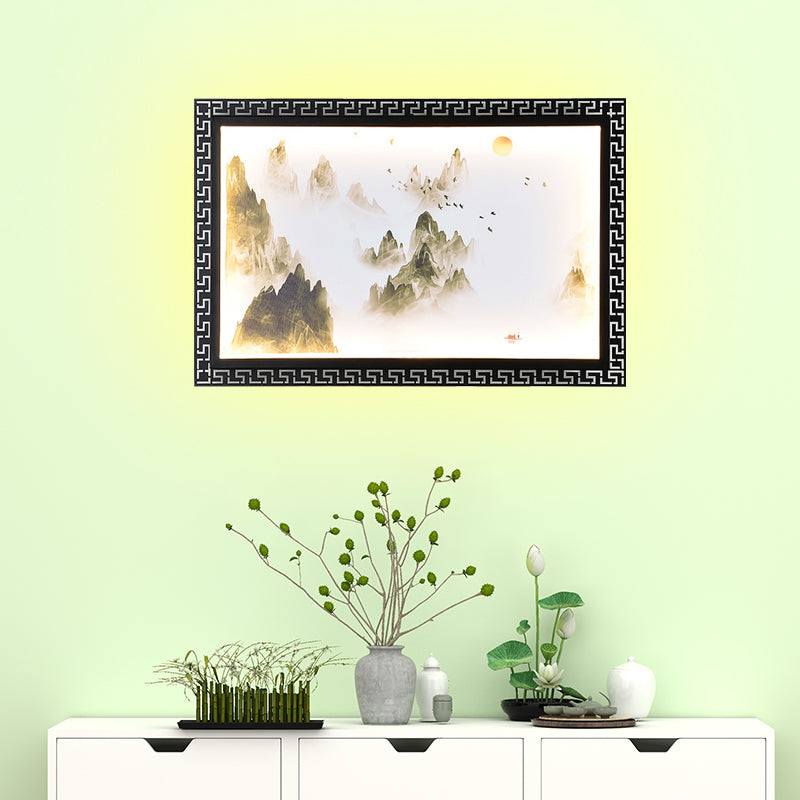 Paradise/Misty Mountain Wall Sconce Chinese Fabric LED Black Wall Mural Lighting for Home Decoration