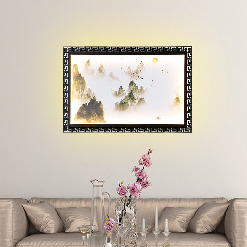 Paradise/Misty Mountain Wall Sconce Chinese Fabric LED Black Wall Mural Lighting for Home Decoration