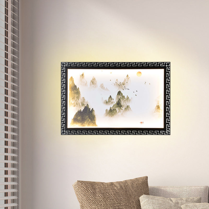 Paradise/Misty Mountain Wall Sconce Chinese Fabric LED Black Wall Mural Lighting for Home Decoration