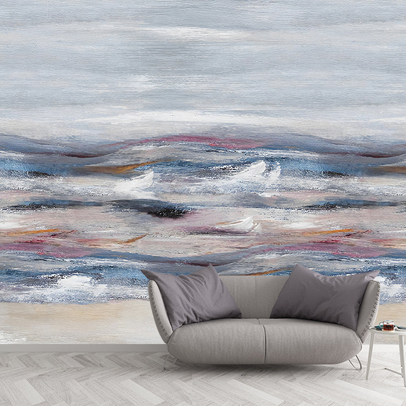 Blue and Purple Simplicity Mural Wallpaper Custom-Printed Ombre Wall Art for Study Room