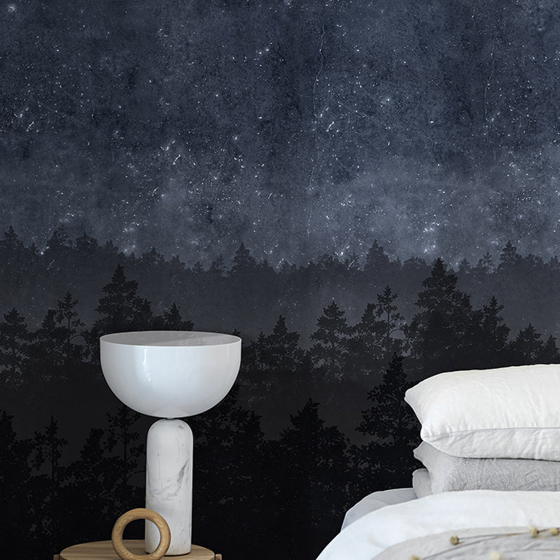 Illustration Night Forest Wall Art Full Size Wall Mural Decal for Kitchen, Personalized Size Available