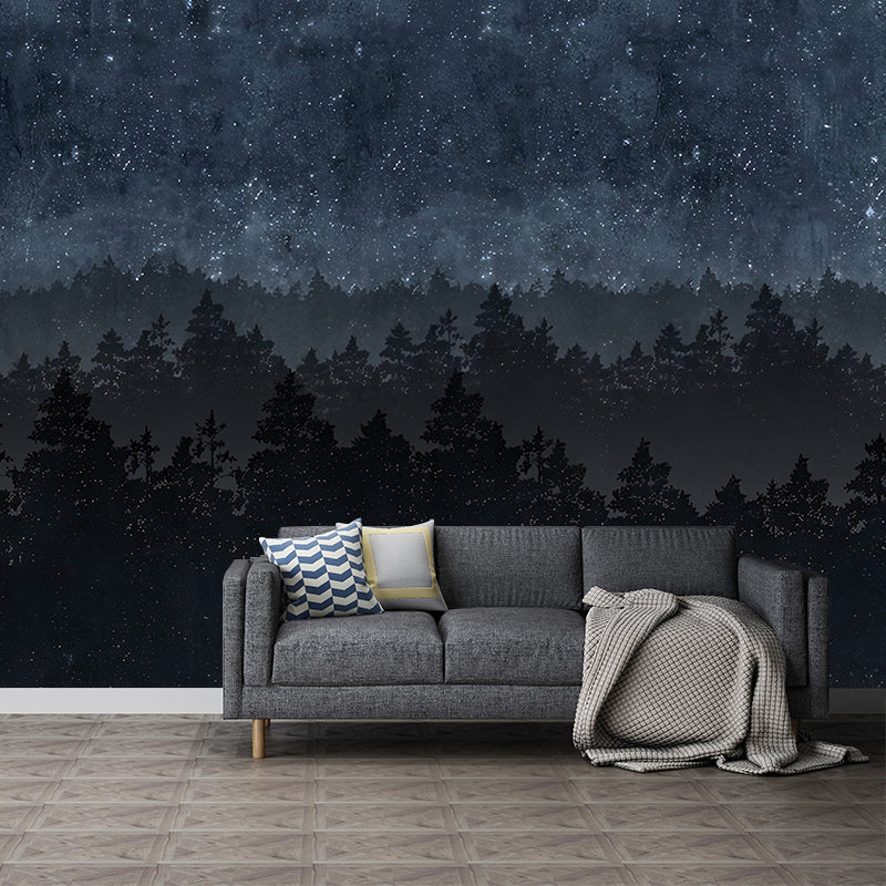 Illustration Night Forest Wall Art Full Size Wall Mural Decal for Kitchen, Personalized Size Available