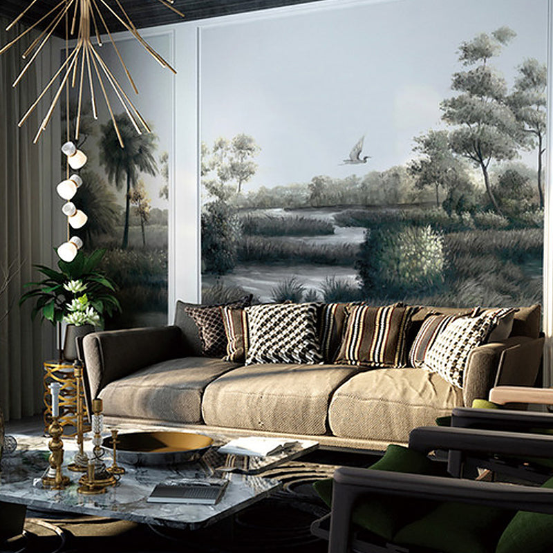 Fresh Forest and River Mural Wallpaper for Accent Wall Natural Scene Wall Decor, Made to Measure