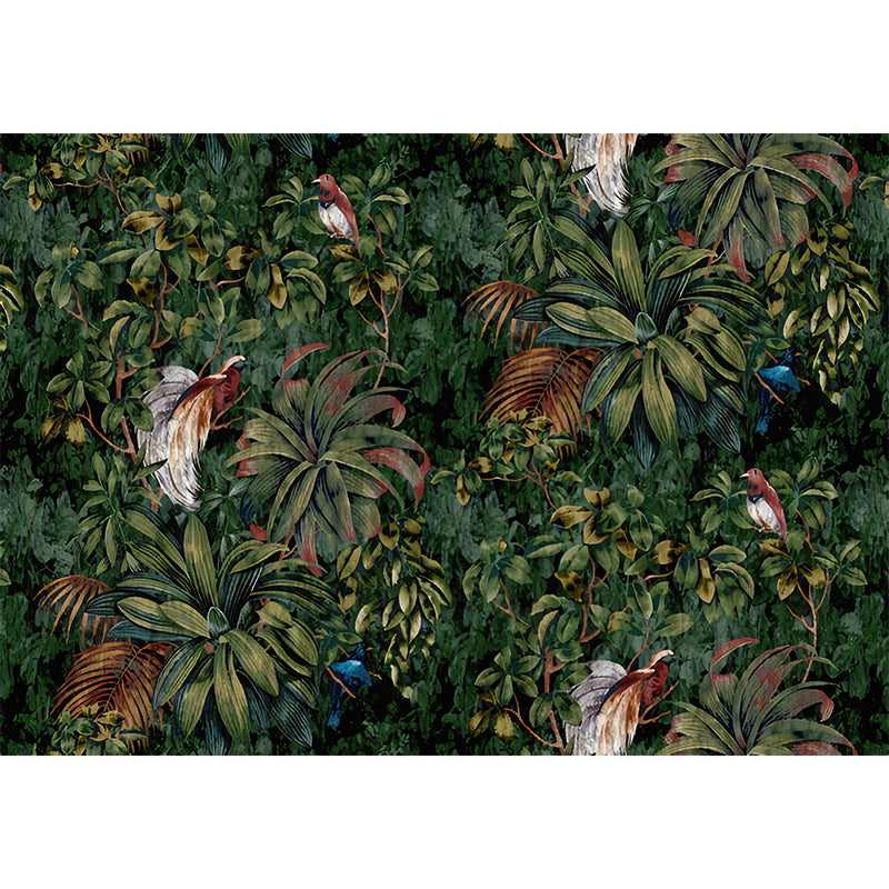 Big Photo Style Birds Mural Wallpaper for Living Room Decoration in Green, Custom Size Available