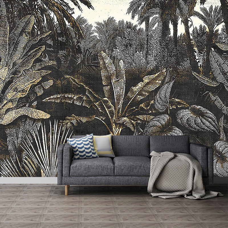 Nordic Plants Wall Mural Decal for Home Decor, Personalized Size Wall Covering in Black and Green