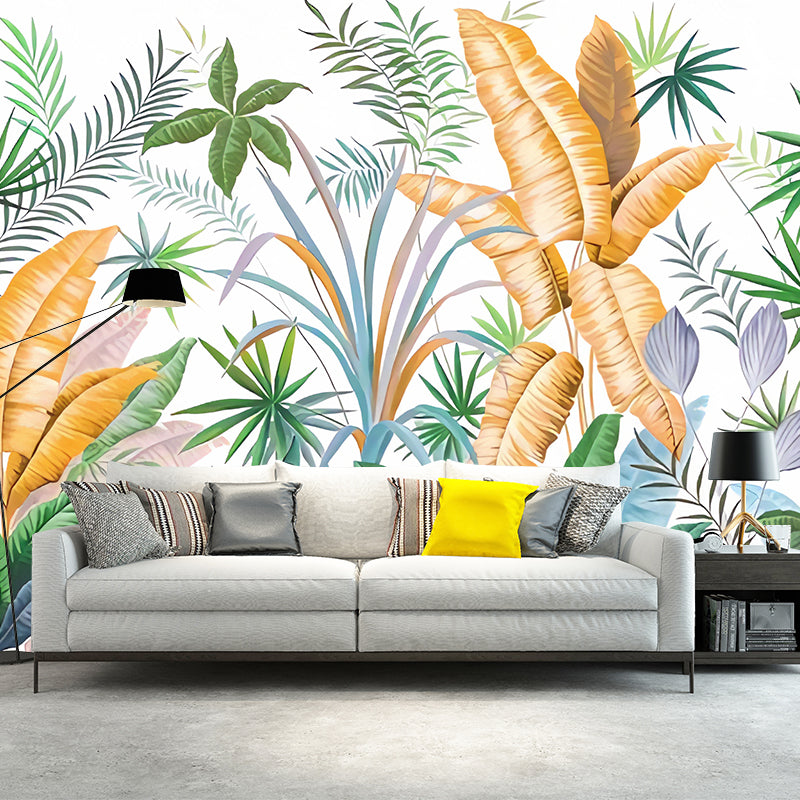 Enormous Illustration Banana Leaves Mural Wallpaper for Dining Room in Natural Color, Custom Size Available