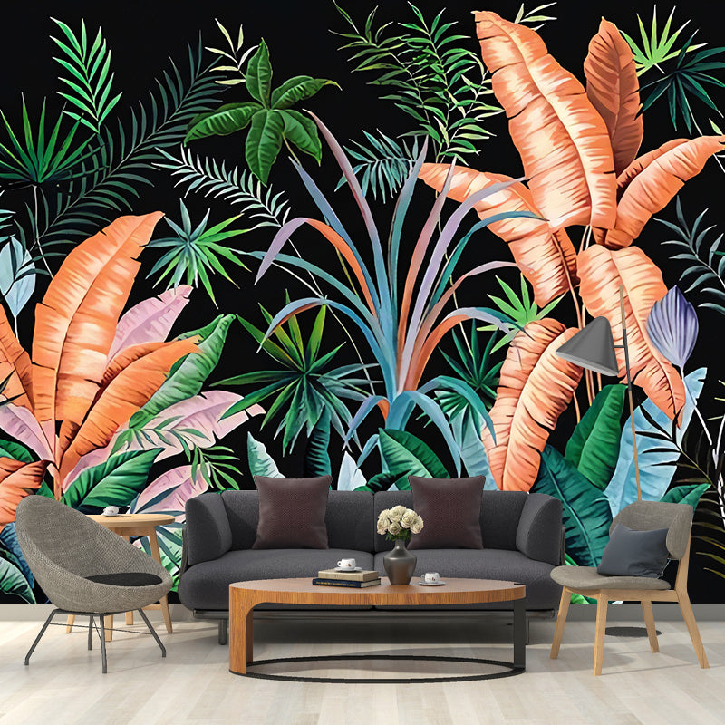 Enormous Illustration Banana Leaves Mural Wallpaper for Dining Room in Natural Color, Custom Size Available