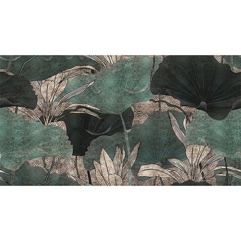 Big Asia Inspired Wall Mural in Green Lotus Leaves Wall Art, Custom Size Available