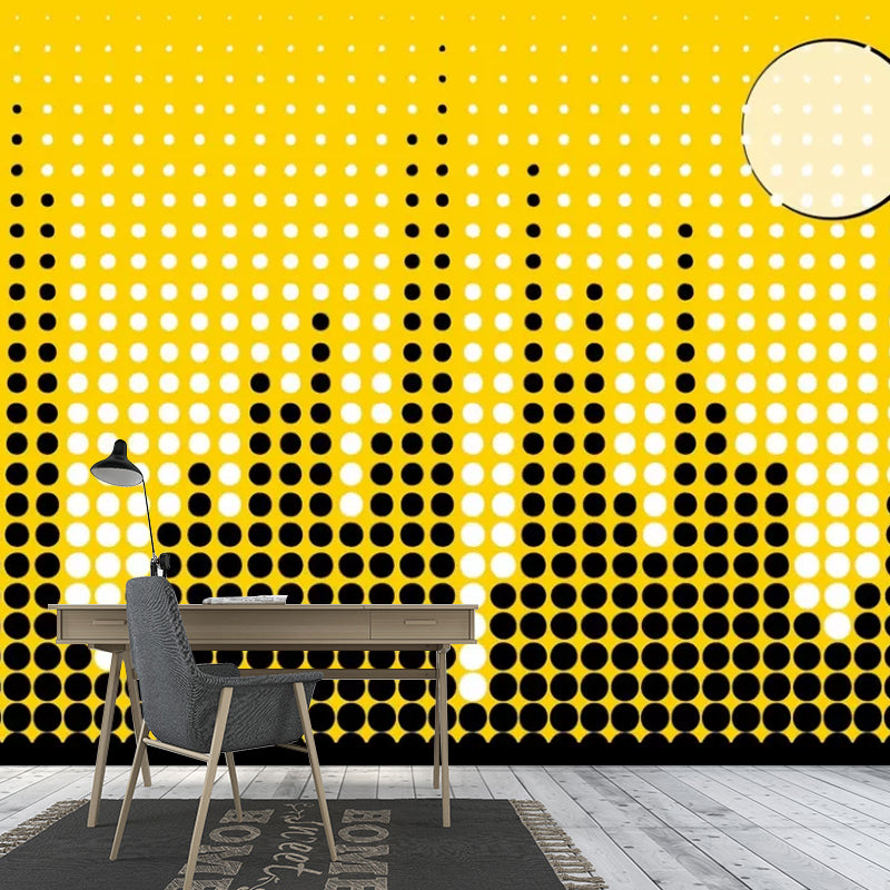 City Scenery Wall Mural Decal for Coffee Shop Decoration Nordic Wall Covering in Black and Yellow, Custom-Printed