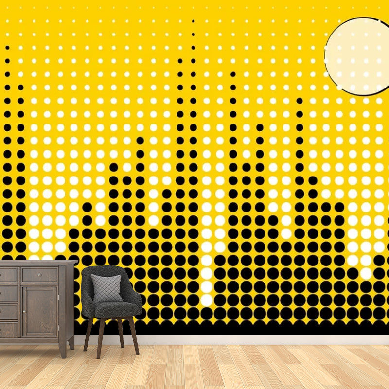 City Scenery Wall Mural Decal for Coffee Shop Decoration Nordic Wall Covering in Black and Yellow, Custom-Printed