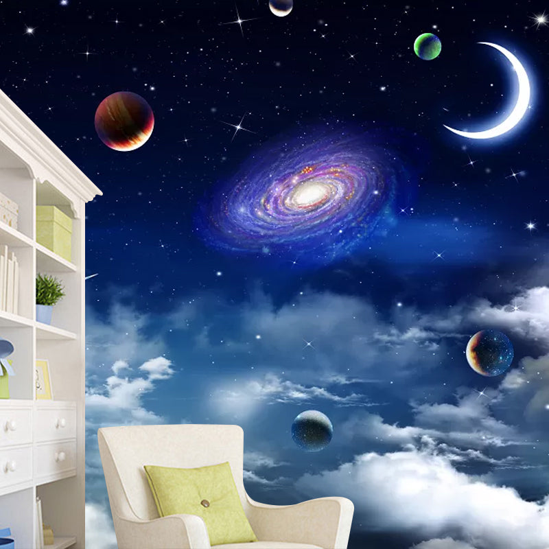 Outer Space Wall Mural Decal for Accent Wall, Blue and White, Personalized Size Available