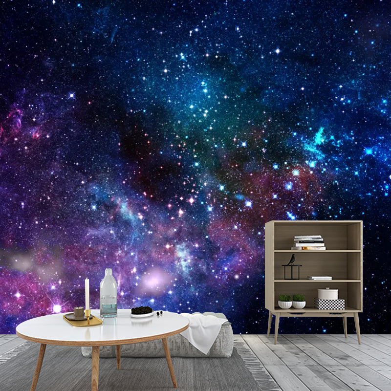 Minimalist Nebula Wall Mural Decal for Bedroom Decoration, Custom-Printed Wall Art in Blue and Purple