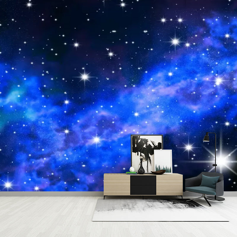 Whole Galaxy Mural Wallpaper for Home Decoration Stars Wall Art in Blue, Moisture-Resistant