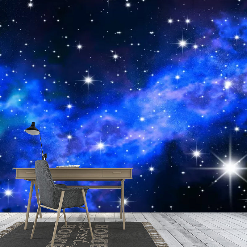 Whole Galaxy Mural Wallpaper for Home Decoration Stars Wall Art in Blue, Moisture-Resistant