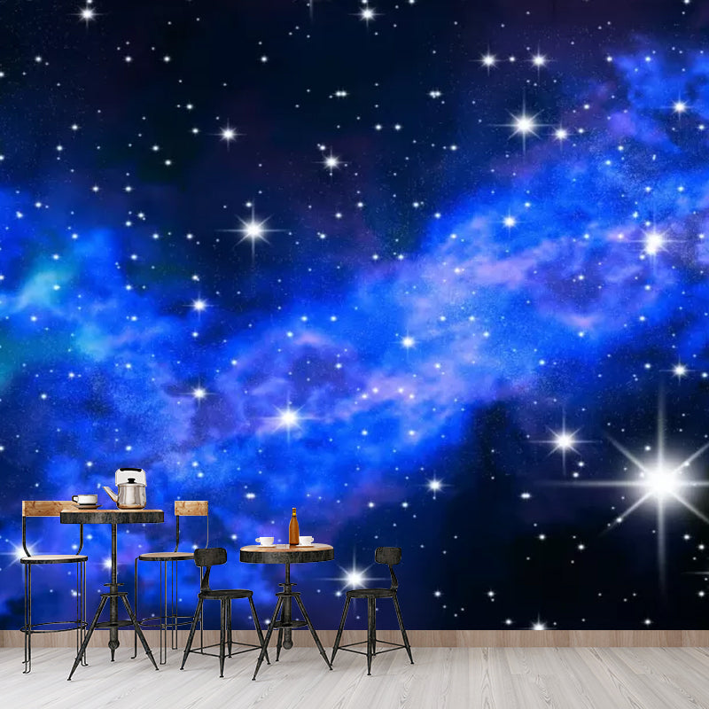 Whole Galaxy Mural Wallpaper for Home Decoration Stars Wall Art in Blue, Moisture-Resistant