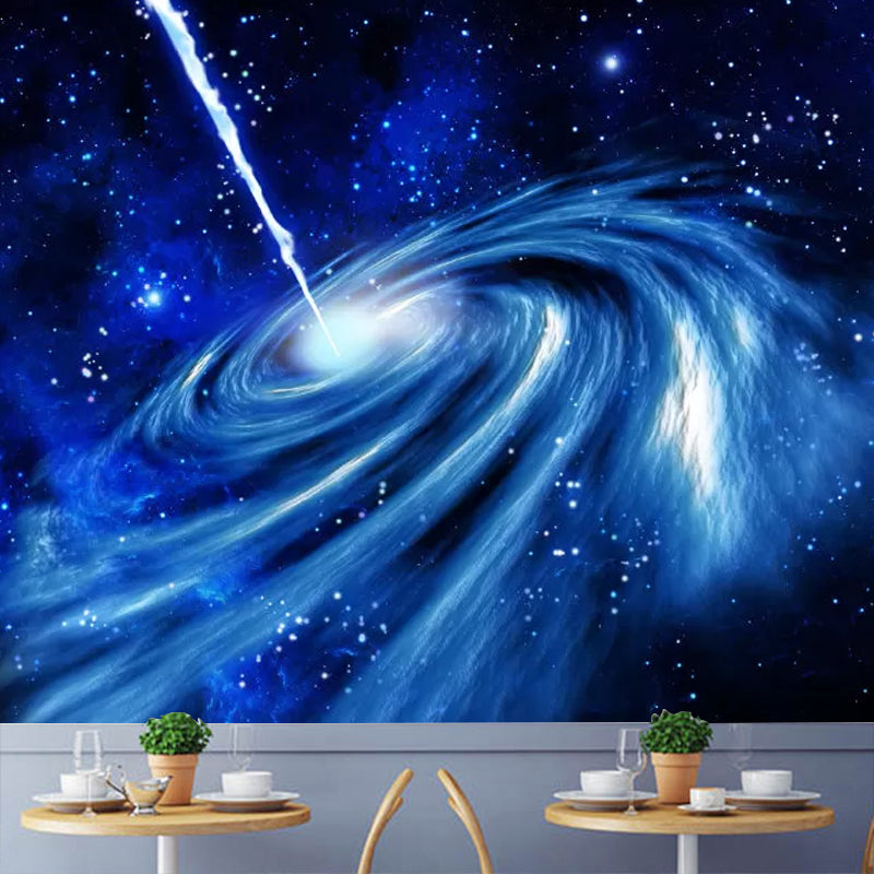 Enormous Outer Space Mural Wallpaper in Blue Non-Woven Fabric Wall Covering for Living Room, Custom-Printed