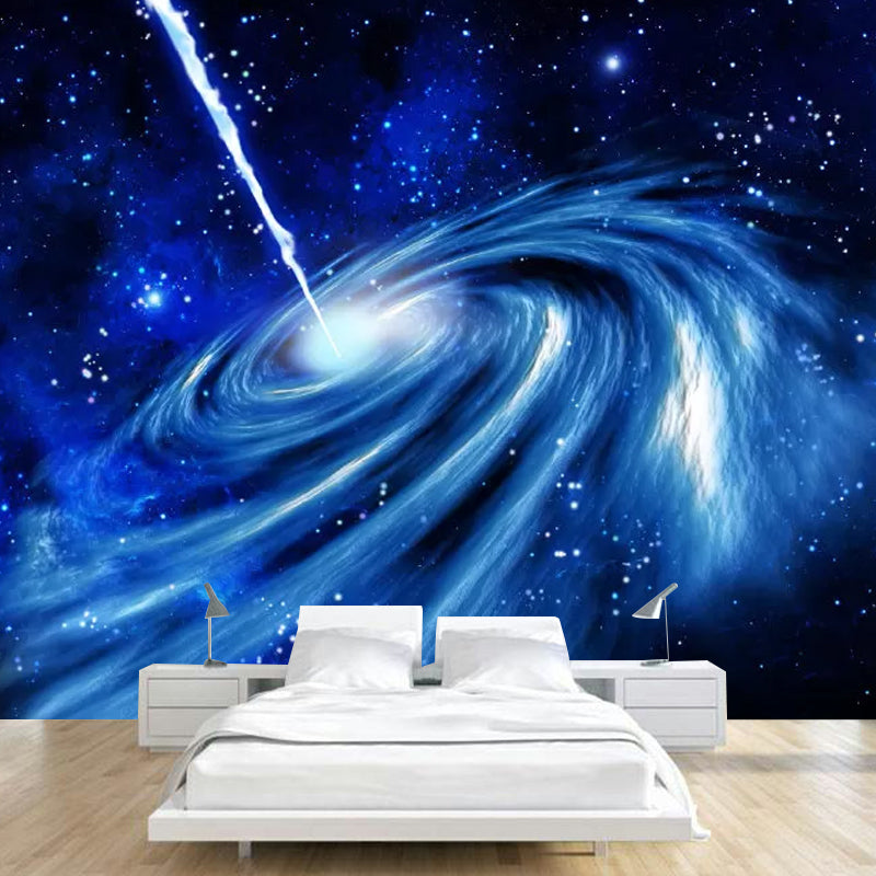 Enormous Outer Space Mural Wallpaper in Blue Non-Woven Fabric Wall Covering for Living Room, Custom-Printed