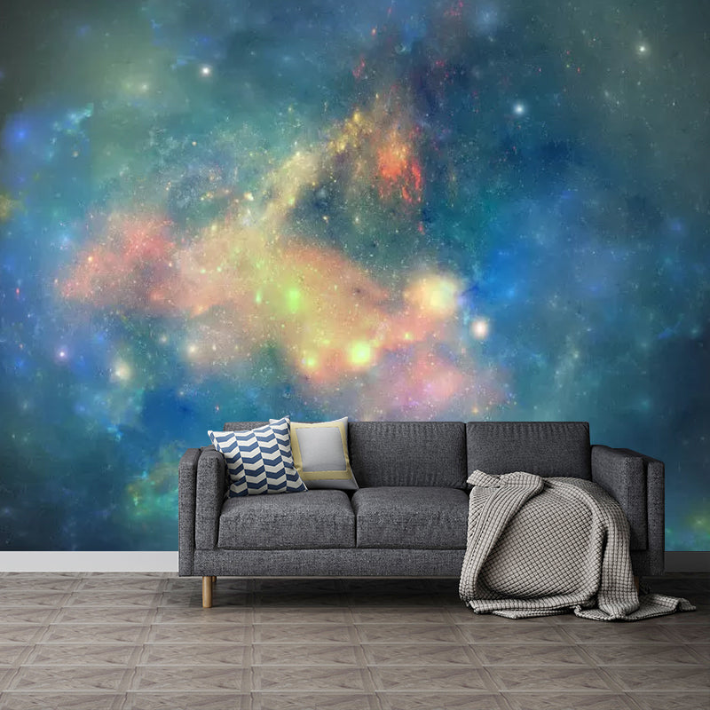 Enormous Minimalist Wall Mural in Aqua Nebula Wall Covering, Personalized Size Available
