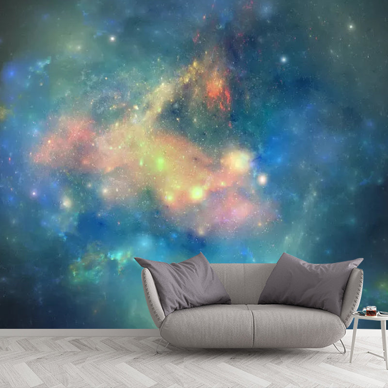 Enormous Minimalist Wall Mural in Aqua Nebula Wall Covering, Personalized Size Available