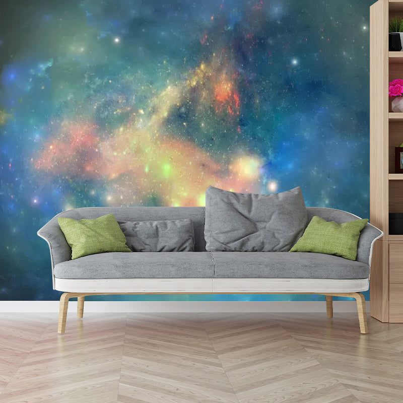 Enormous Minimalist Wall Mural in Aqua Nebula Wall Covering, Personalized Size Available