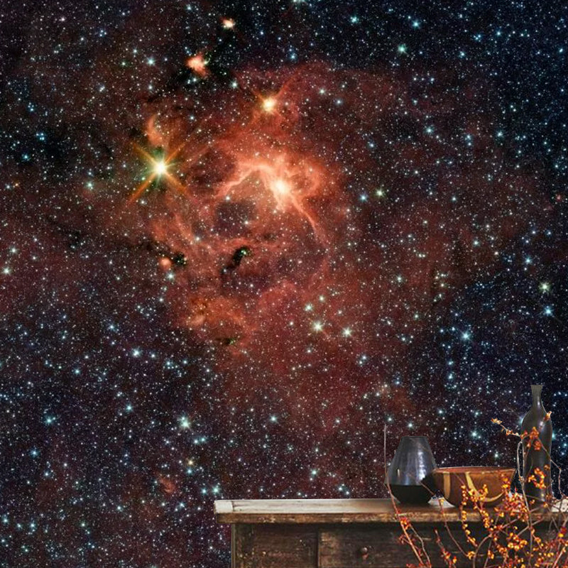 Nordic Galaxy Mural Wallpaper in Orange and Black Theme Restaurant Decorative Wall Art, Custom-Made