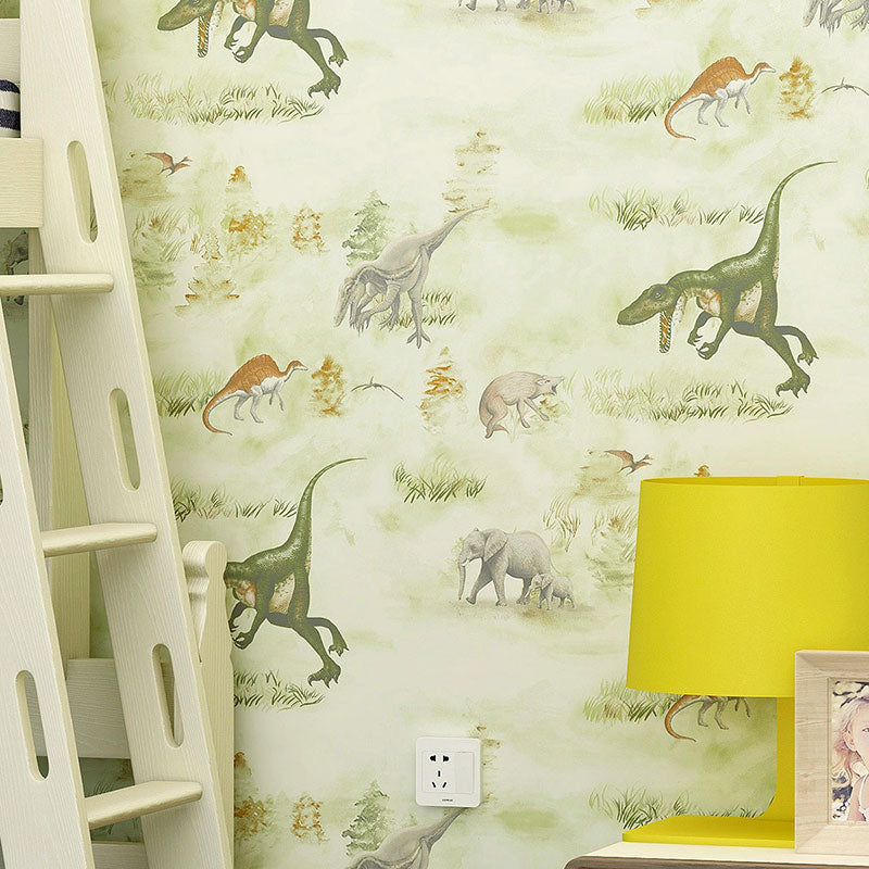 Neutral Color Dinosaur Wall Decor Moisture-Resistant Wallpaper Roll for Kid's Bedroom