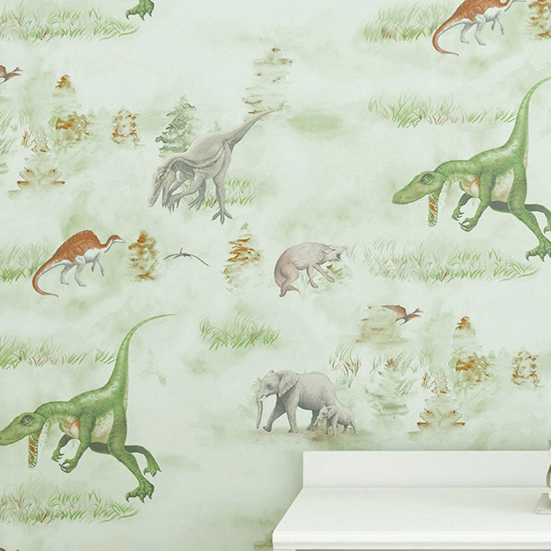 Neutral Color Dinosaur Wall Decor Moisture-Resistant Wallpaper Roll for Kid's Bedroom