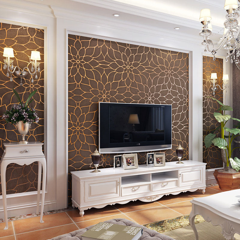 33' x 20.5" Flock Wall Decor in Natural Color Lotus Design Wallpaper Roll, Non-Pasted