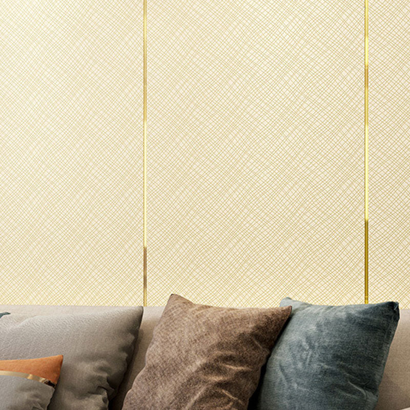 Simple Grid Wallpaper Roll Living Room Decorative Flock Textured Wall Covering, 71.6 sq ft.