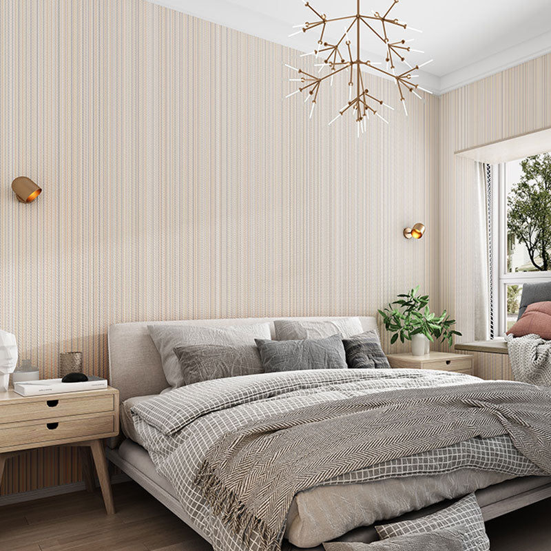 Contemporary Stripe Wall Covering for Living Room Decor, Personalized Size Wallpaper Roll in Natural Color