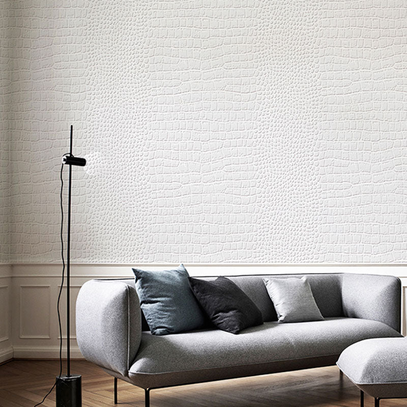 33' x 20.5" Minimalist Wallpaper Roll for Living Room Decoration with Crocodile Feather Design in Plain White