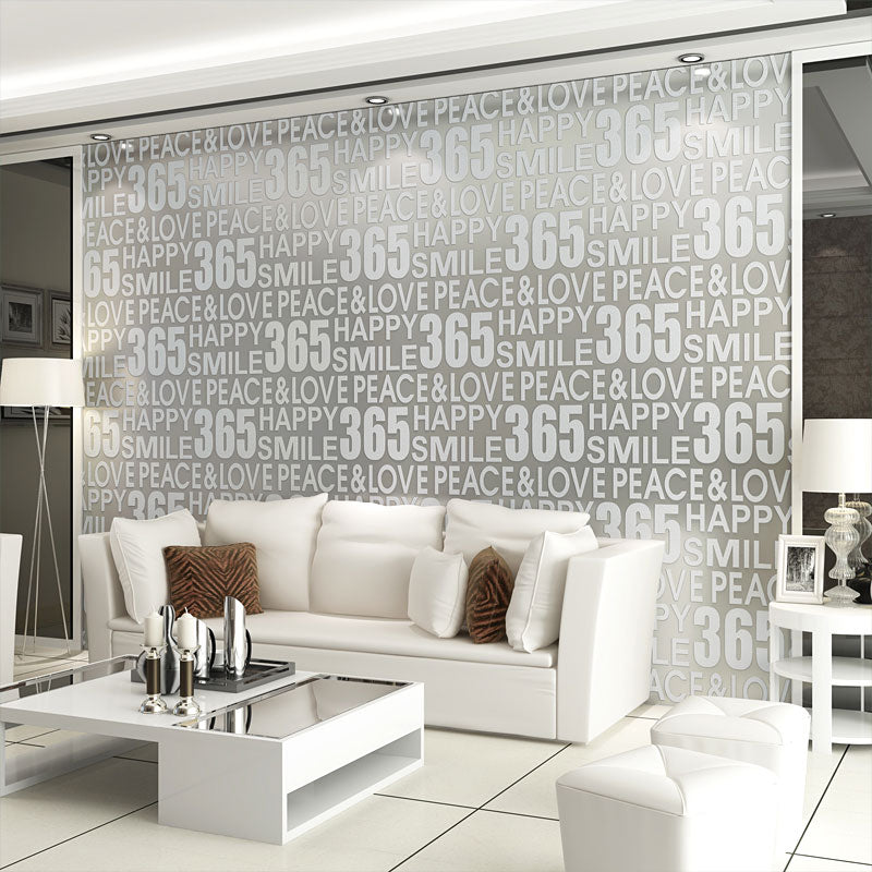 Number and Letters Flock Wallpaper Roll for Study Room Decor in Natural Color, 33 ft. x 20.5 in