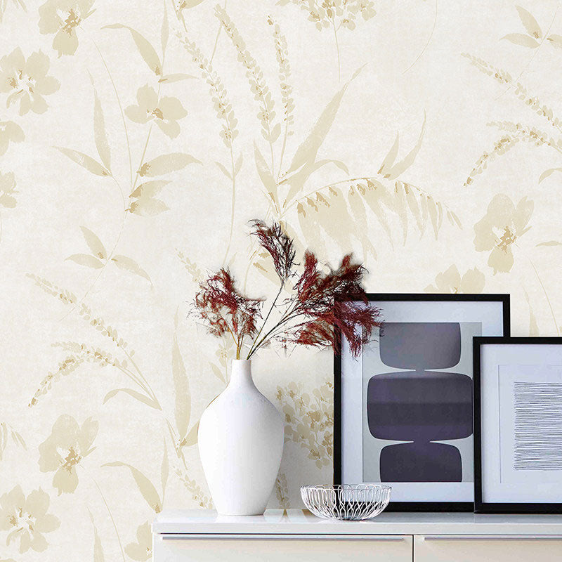 Natural Color Rural Wallpaper Roll 33' x 20.5" Dense Flower Pattern Wall Covering for Coffee Shop