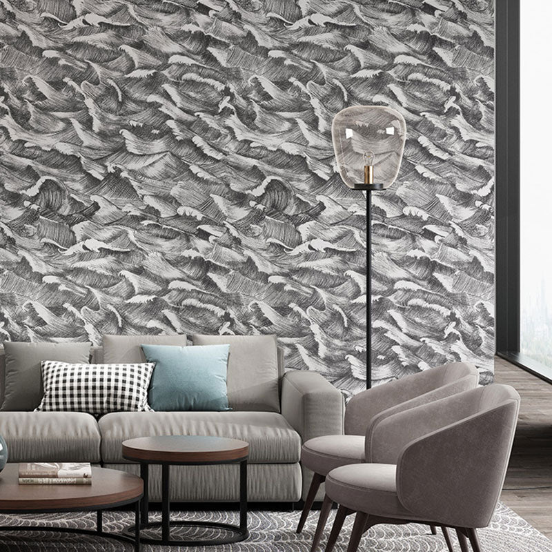Abstract Wave Wallpaper Roll for Guest Room Decor, Dark Color, 33-foot x 20.5-inch